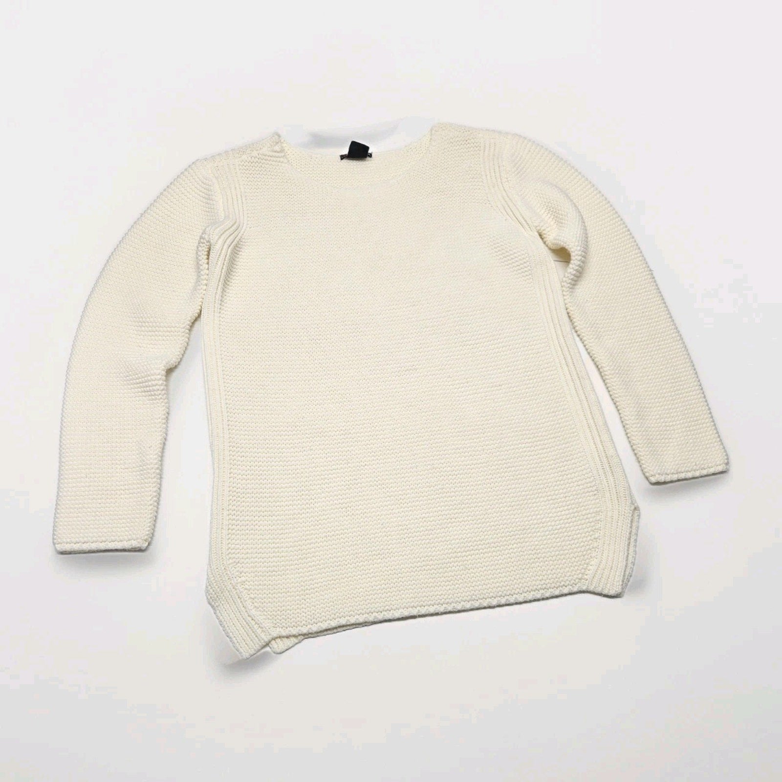 Vintage Ivory Ribbed Acrylic Knit Pullover Sweater Size Large Classic Long