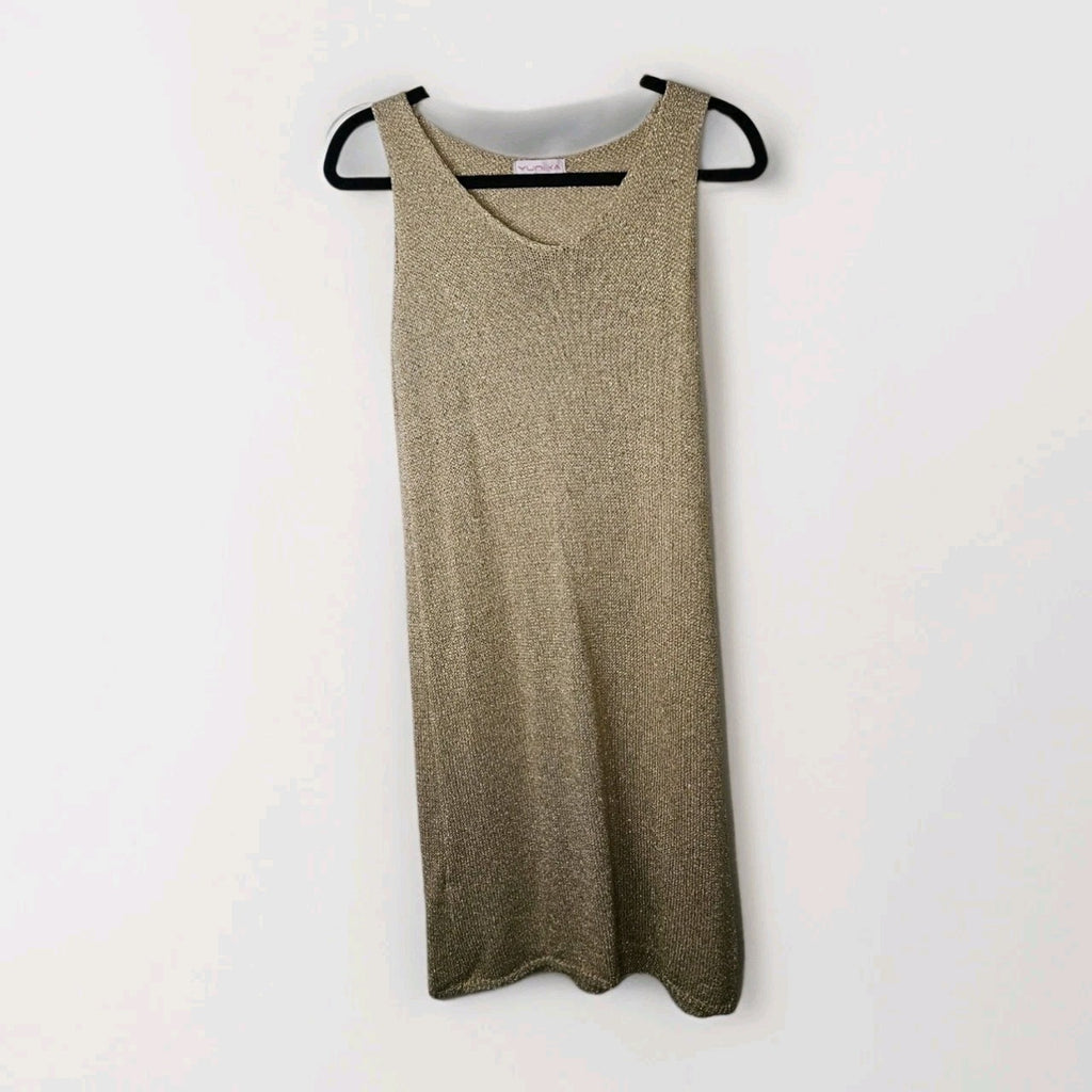 Yunika Gold Mettalic Thread Knit Stretchy Dress Or Swim Coverup Size S/M Italy