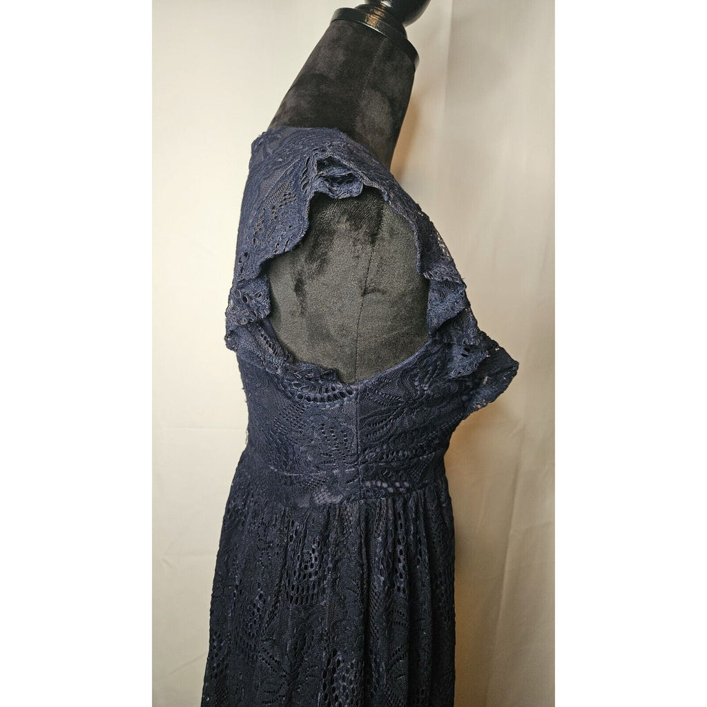 Altar'd State Lace Mini Dress Midnight Blue Flutter Sleeve Tank Dress Size XL