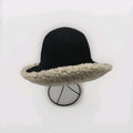 Vintage Black Wool Felt Cloche Bucket Hat Tan Contrasting Fuzzy Faux