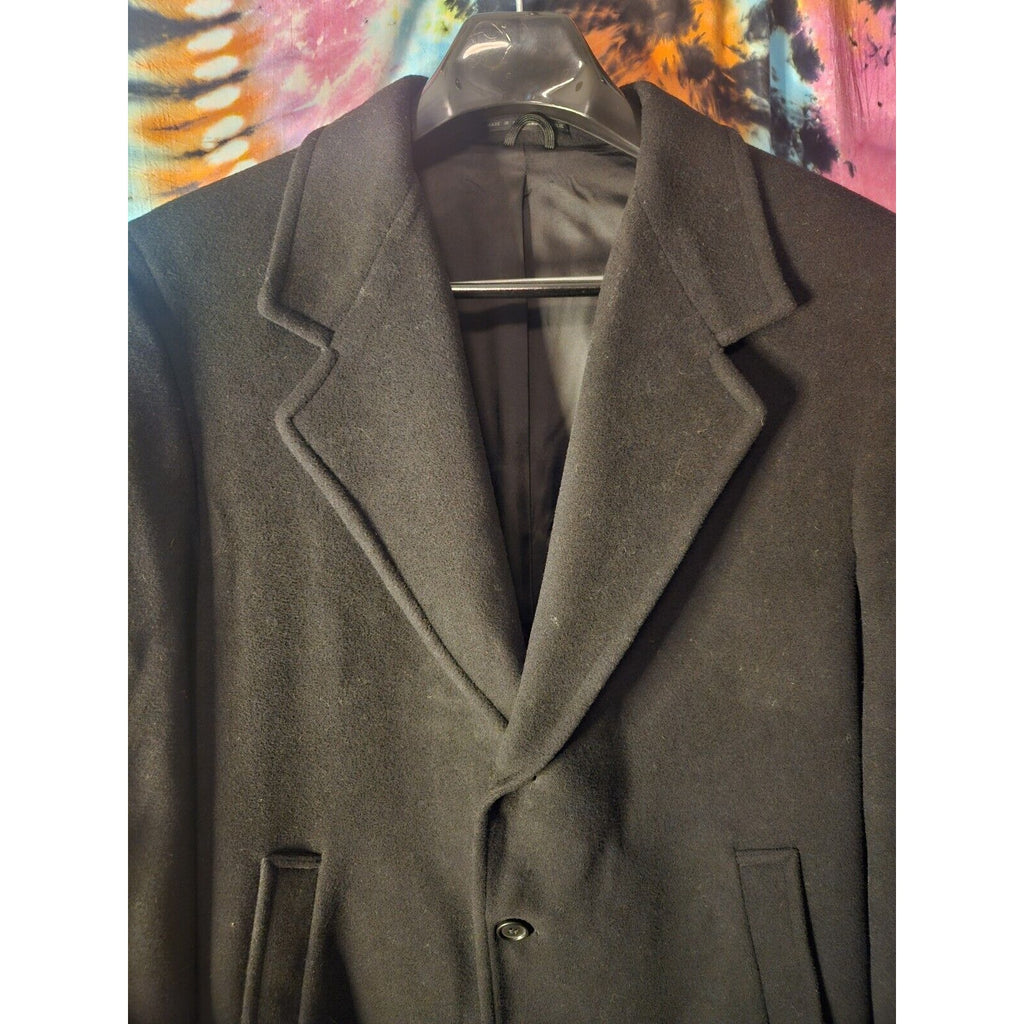 Vintage London Fog Long Peacoat Black Wool 3 Buttons Lined Men's XL