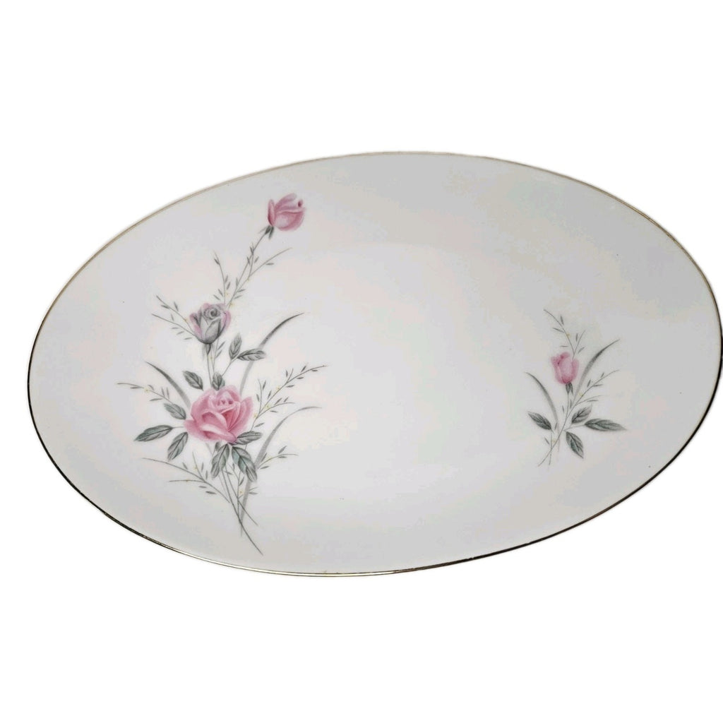 Vintage Golden Rose Fine China Tray Japan Made 10" Oval Plate Floral Gold Trim