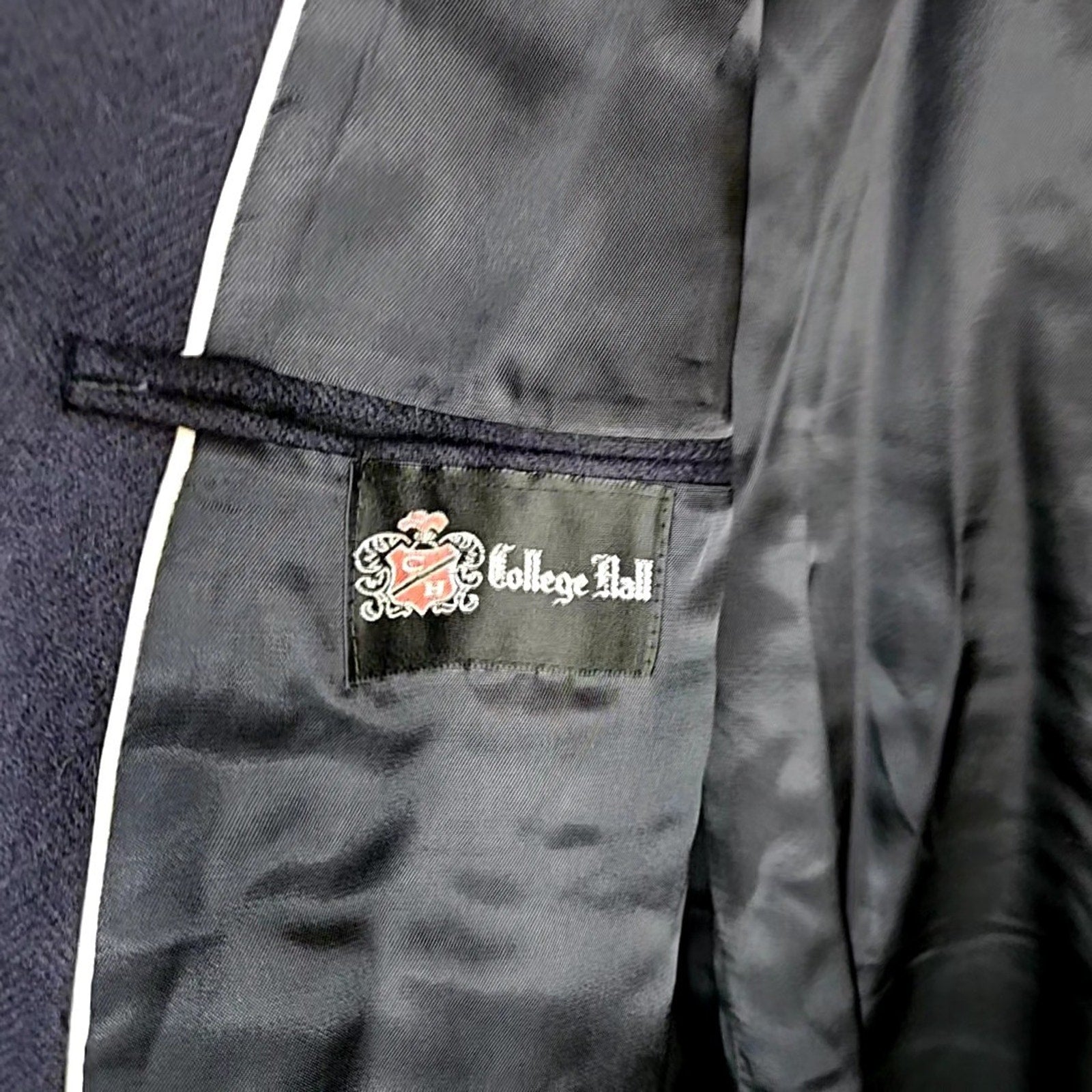 College Hall Wool Suit Jacket Blazer Mens 40L Vintage Dress Coat Navy Poland