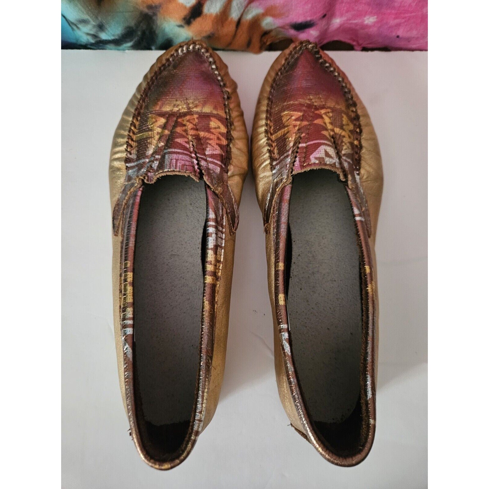 Vintage 90s Gold Flat Slide On Slippers- Moccasin Style- Flats Size 11 XL