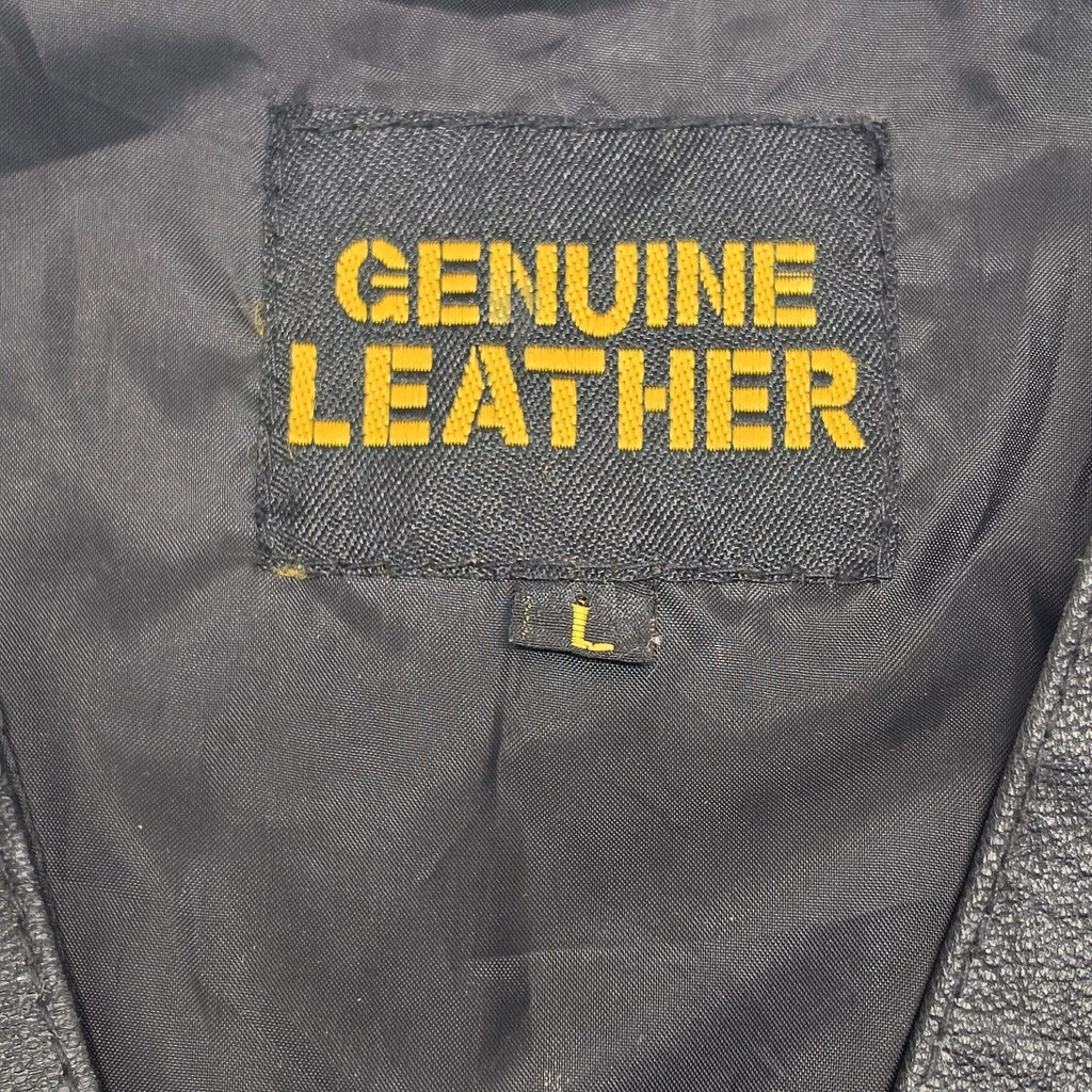 80s 90s Black Leather Snap Button Concho Vest Biker Western Motorcycle Large Vtg