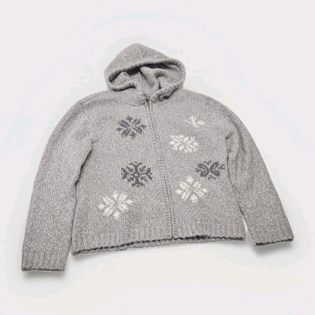 Vintage Womens Full Zip Gray Cardigan Snowflake Sweater Large Nordic Ski