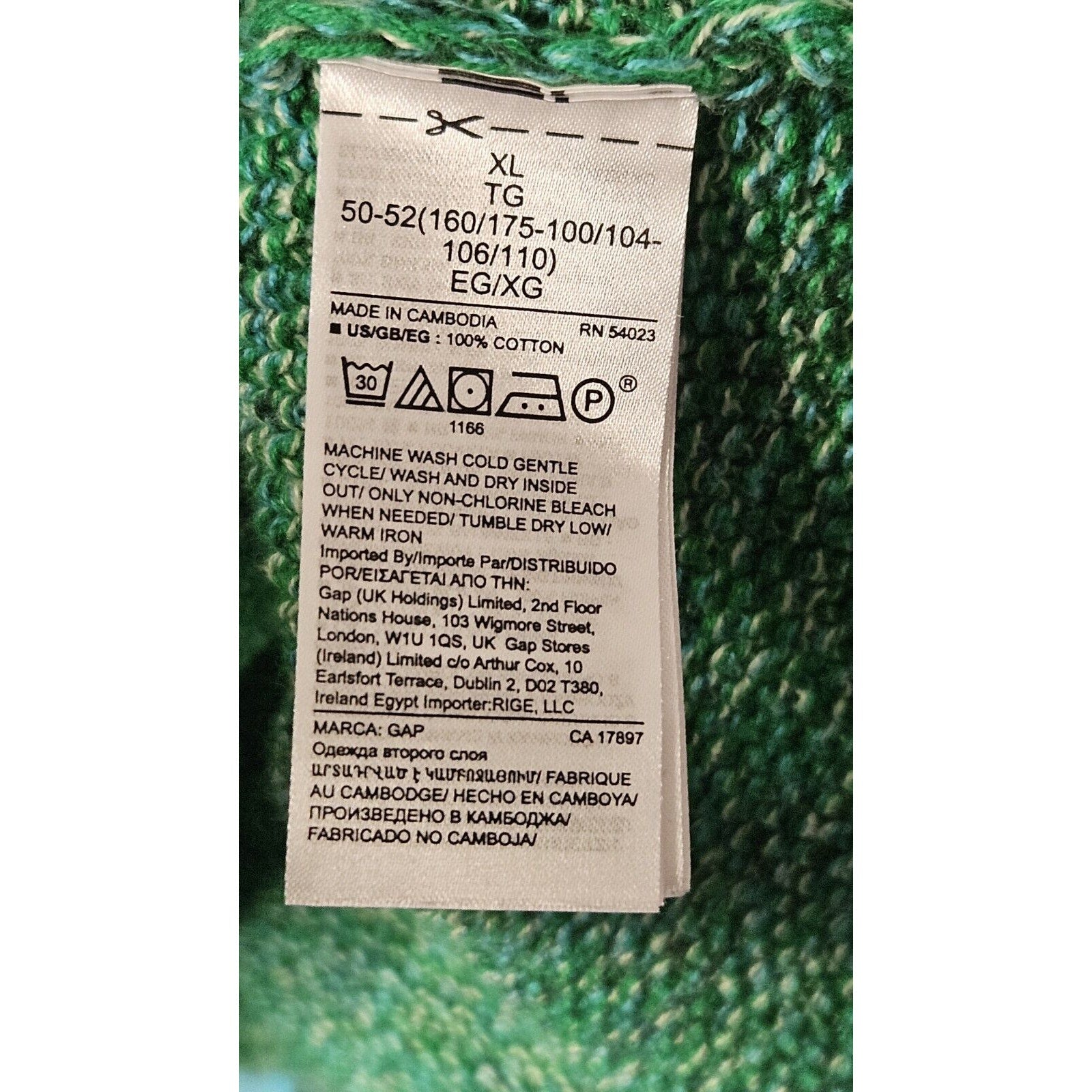 Gap Sweater Women’s XL Chunky Knit Green Crew Neck Pullover Sweater 100% Cotton
