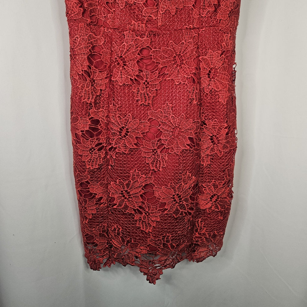 Nikibiki Red Lace Midi Bodycon Slimming Dress Sz Small Formal Special Occasion