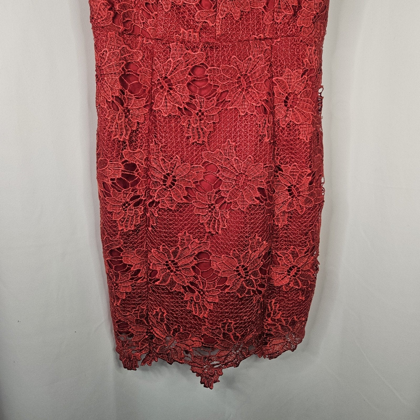 Nikibiki Red Lace Midi Bodycon Slimming Dress Sz Small Formal Special Occasion