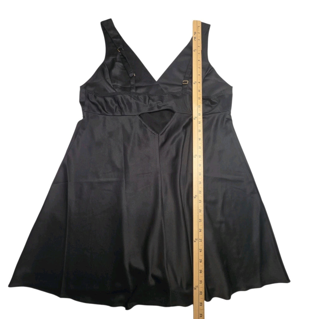 Rya Collection Women's Sz 1X Plus Size Positivity Black Satin Chemise Nightgown