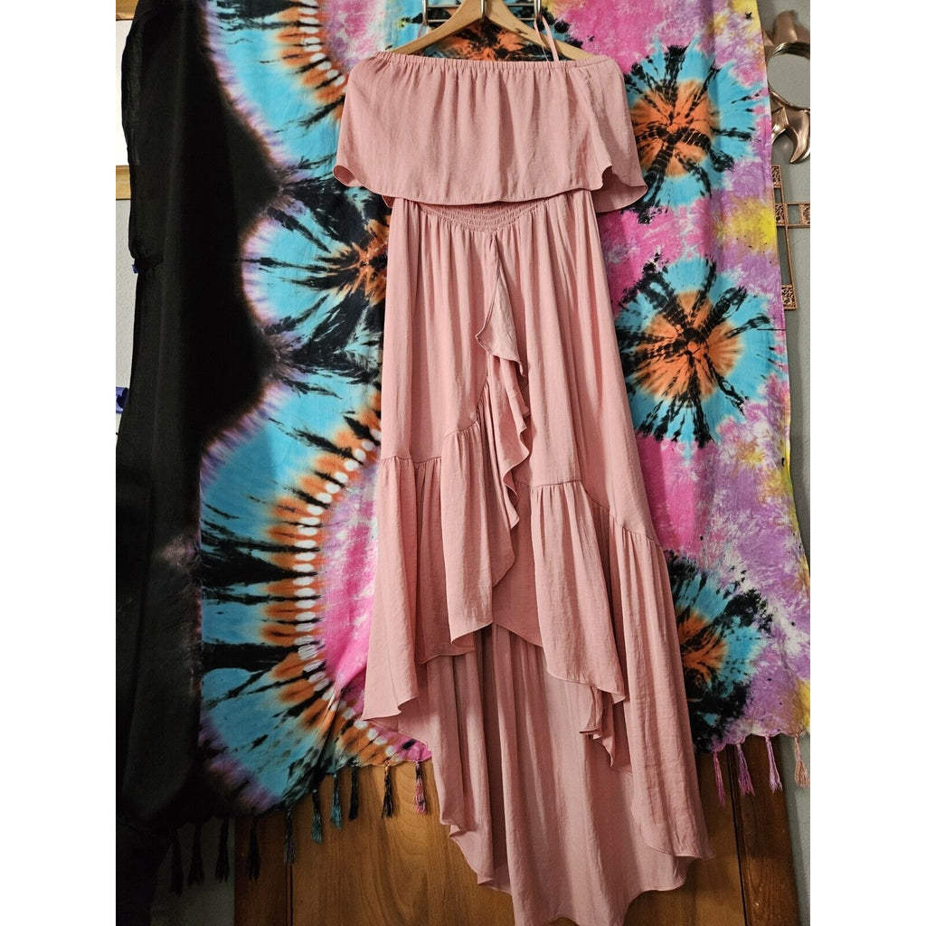 Naked Zebra Strapless Bubble Hemmed Dress Light Pink Women's Small Lo-hi Flowy