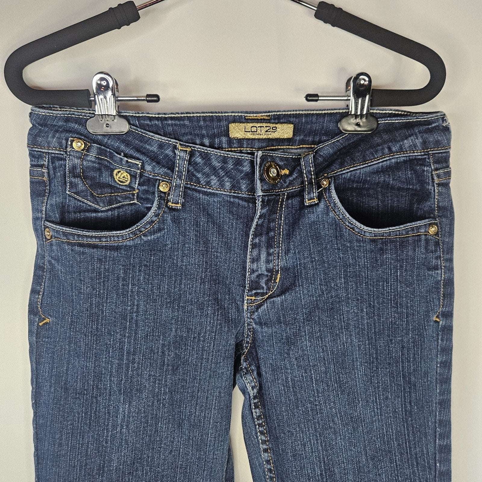Vintage Y2K Lot 29 Size 7 Bootcut Low Rise Stretch Jeans Gold Embroidered 30x30