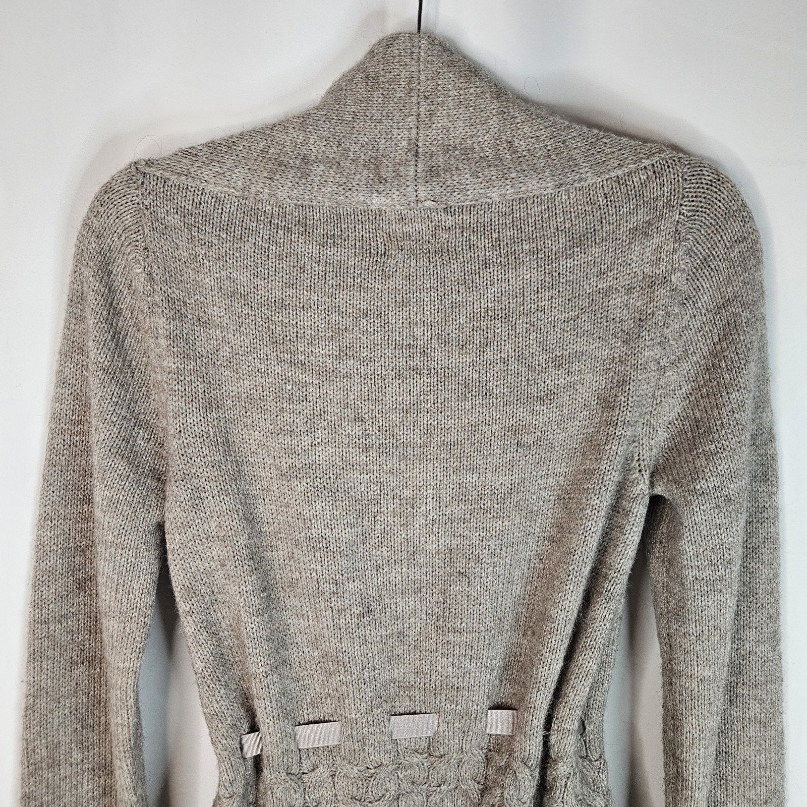 Massimo Dutti Alpaca Wool Ruffle Tie-Front Cardigan Sweater Gray Brown Size M/32