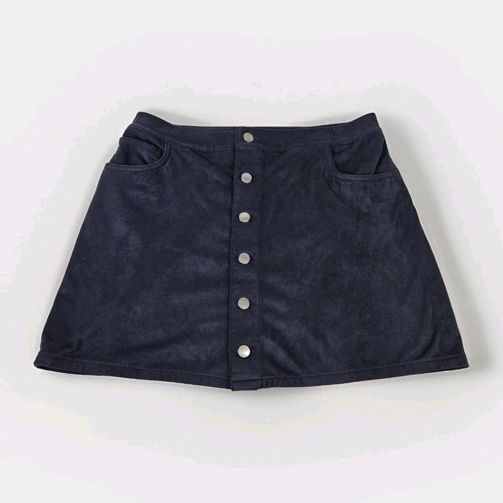 Express Skirt Womens Size 10 Blue Front Button Faux Suede-Like Mini Stretchy Y2K