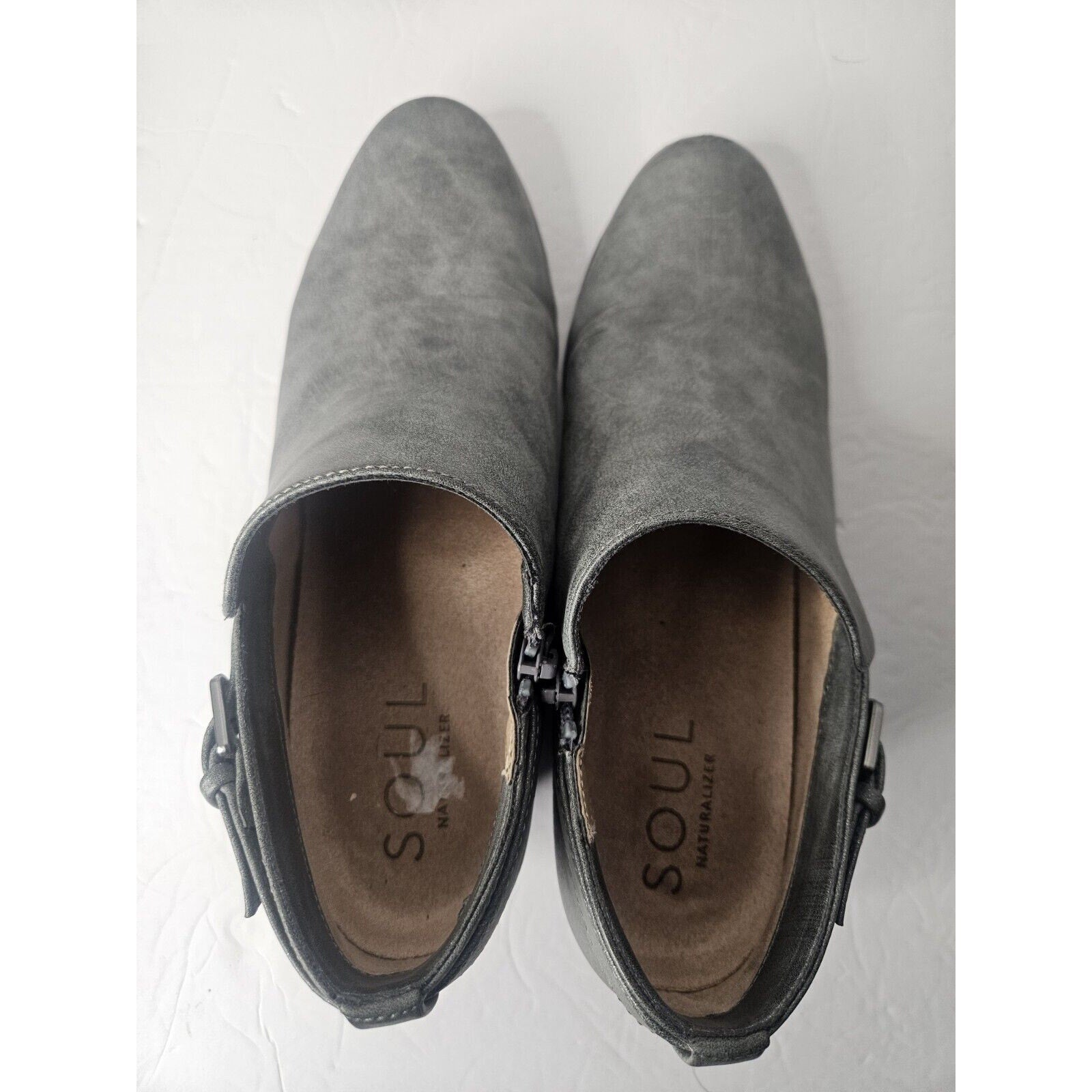 Soul By Naturalizer Campus Grey Leather Ankle Boots Women’s Size 10M Side Zip