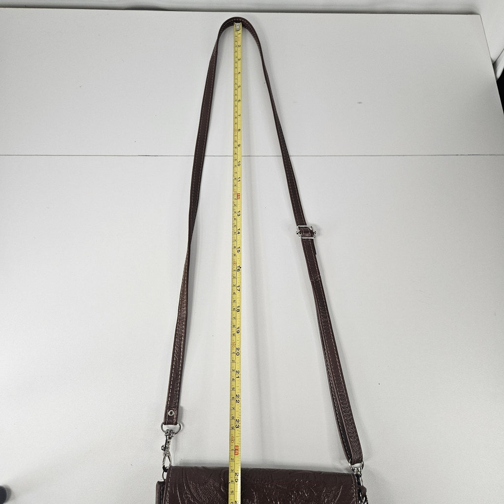 Floral Embossed Envelope Crossbody Wristlet Bag Brown Faux-Leather Western Purse