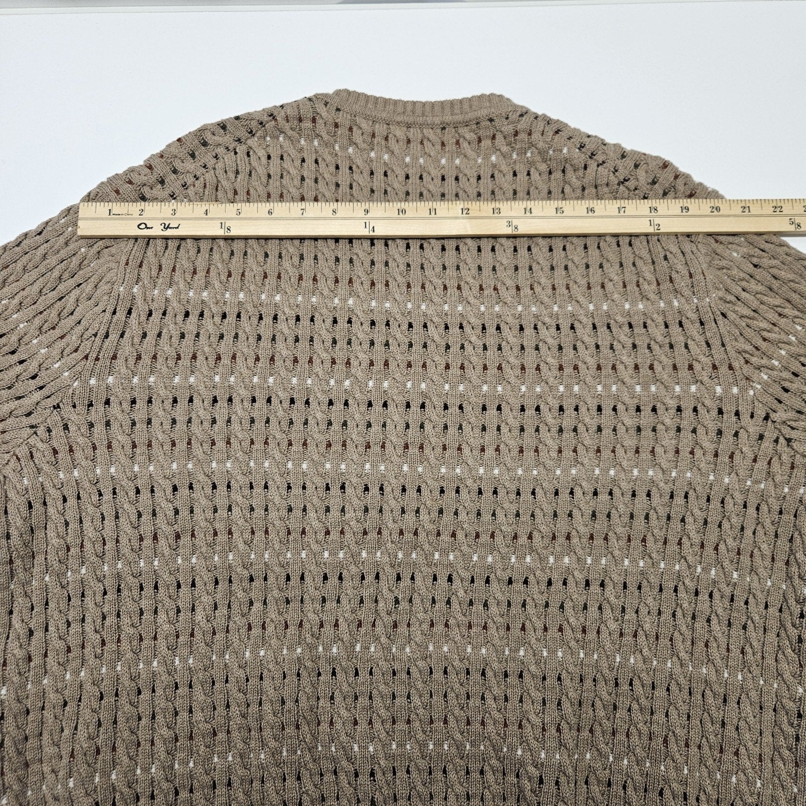 Vtg 100% Cotton Knit Pull Over Sweater Unisex XL Tan Minimalist Preppy Grandpa