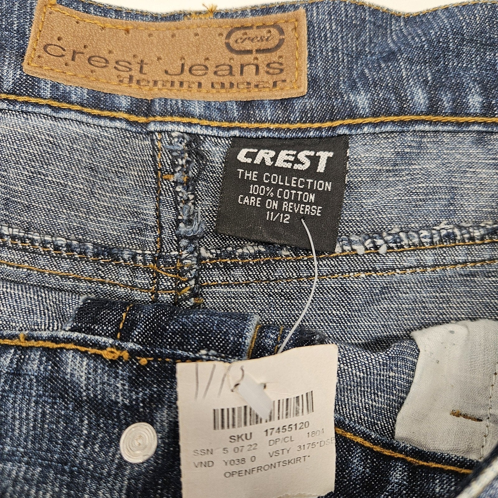 Nwt Vtg Y2K CREST The Collection Patchwork Blue Jean Skirt Maxi Fringe Sz 11/12