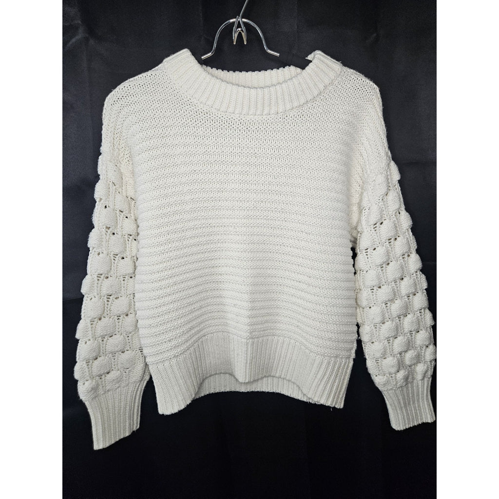 Elodie Bubble Sleeve Chunky Knit Sweater Off White Womens Small Boho Cottage
