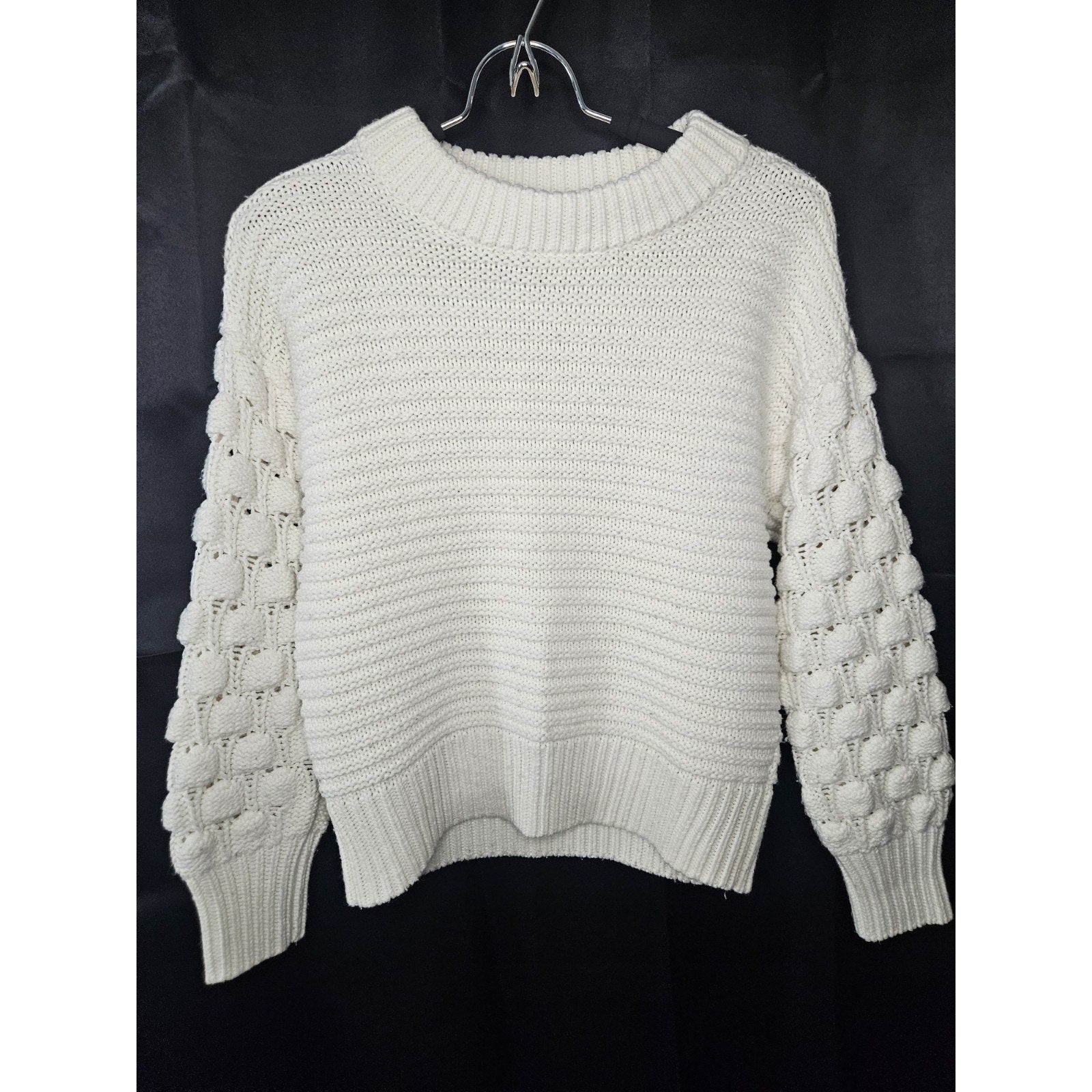 Elodie Bubble Sleeve Chunky Knit Sweater Off White Womens Small Boho Cottage