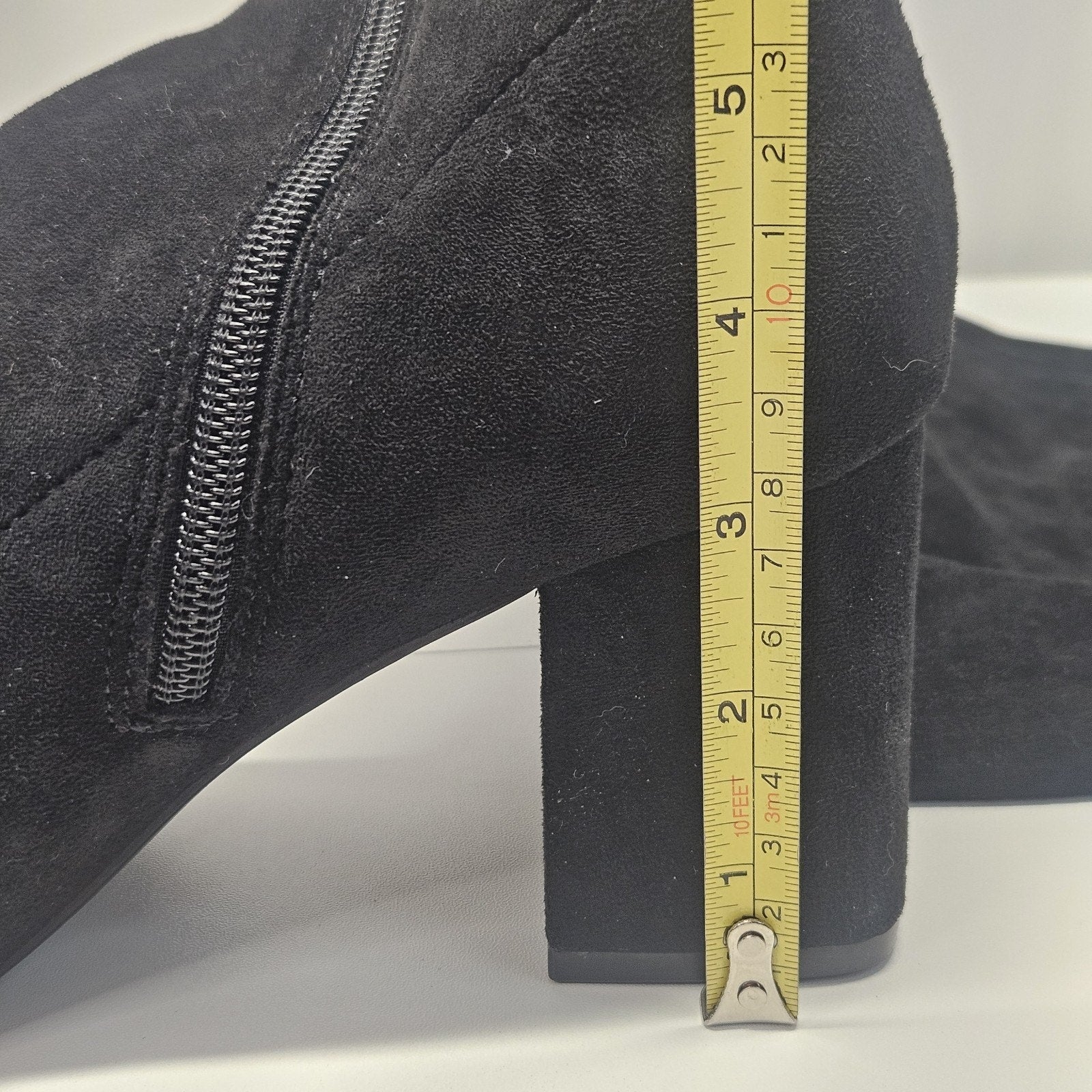 JUSTFAB Over The Knee Heeled Boots DAUPHINE Black Sz 9.5 Stretch 3" Heel Glam