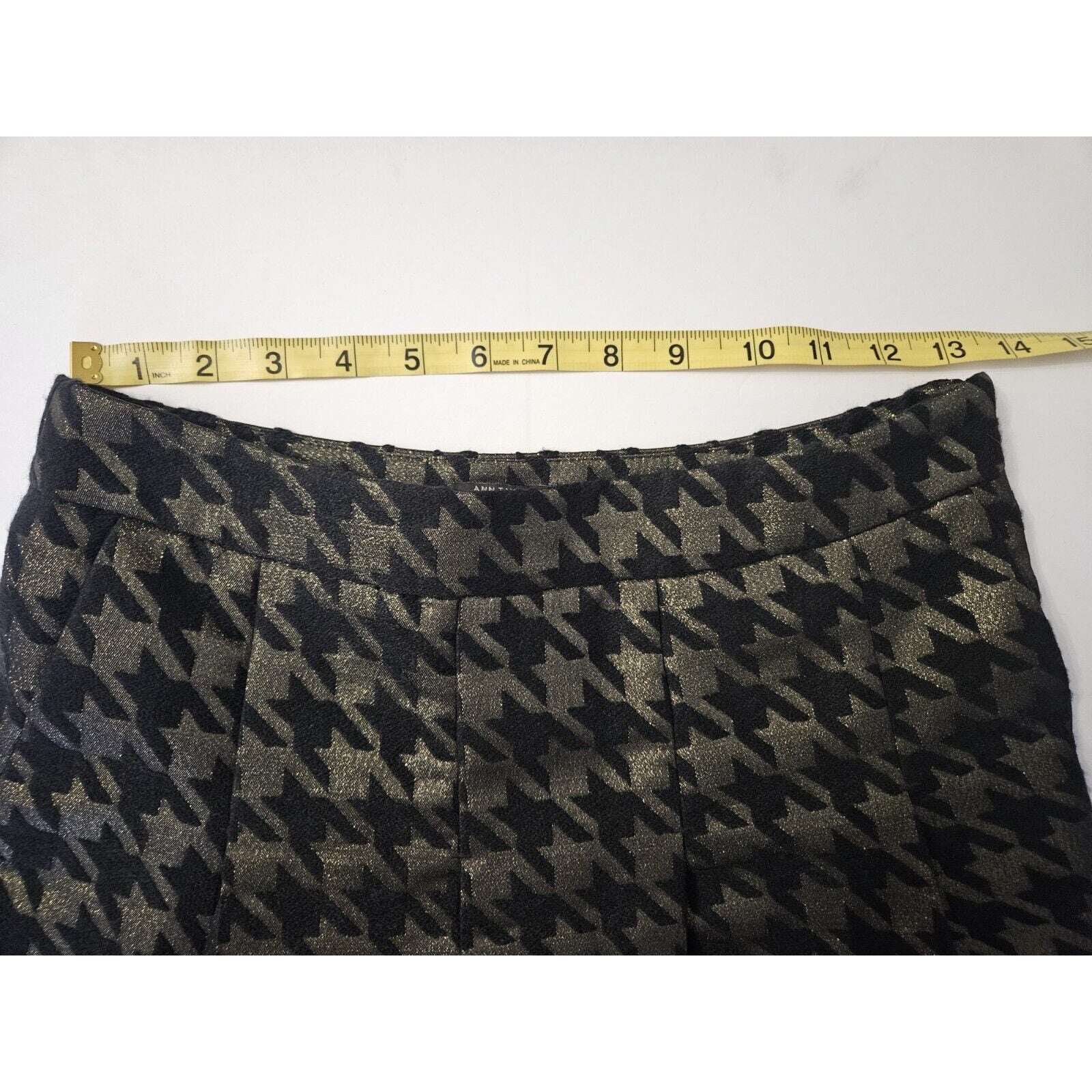 NWT Ann Taylor Factory Petite Sz 2 Black & Shimmer Gold Herringbone w Pleats