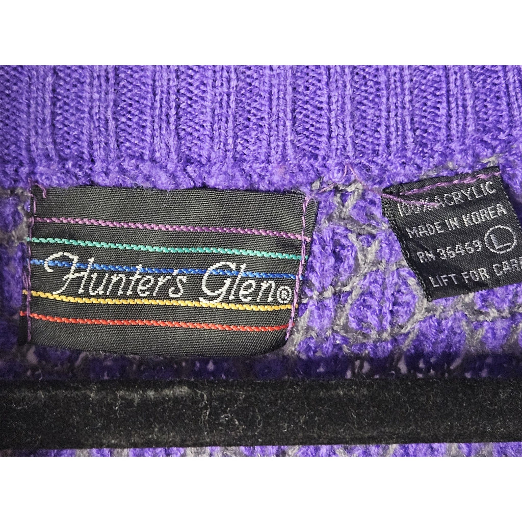 Vintage Hunter Glen Open Knit Sweater Large Purple Gray 1/4 Zip Lightweight