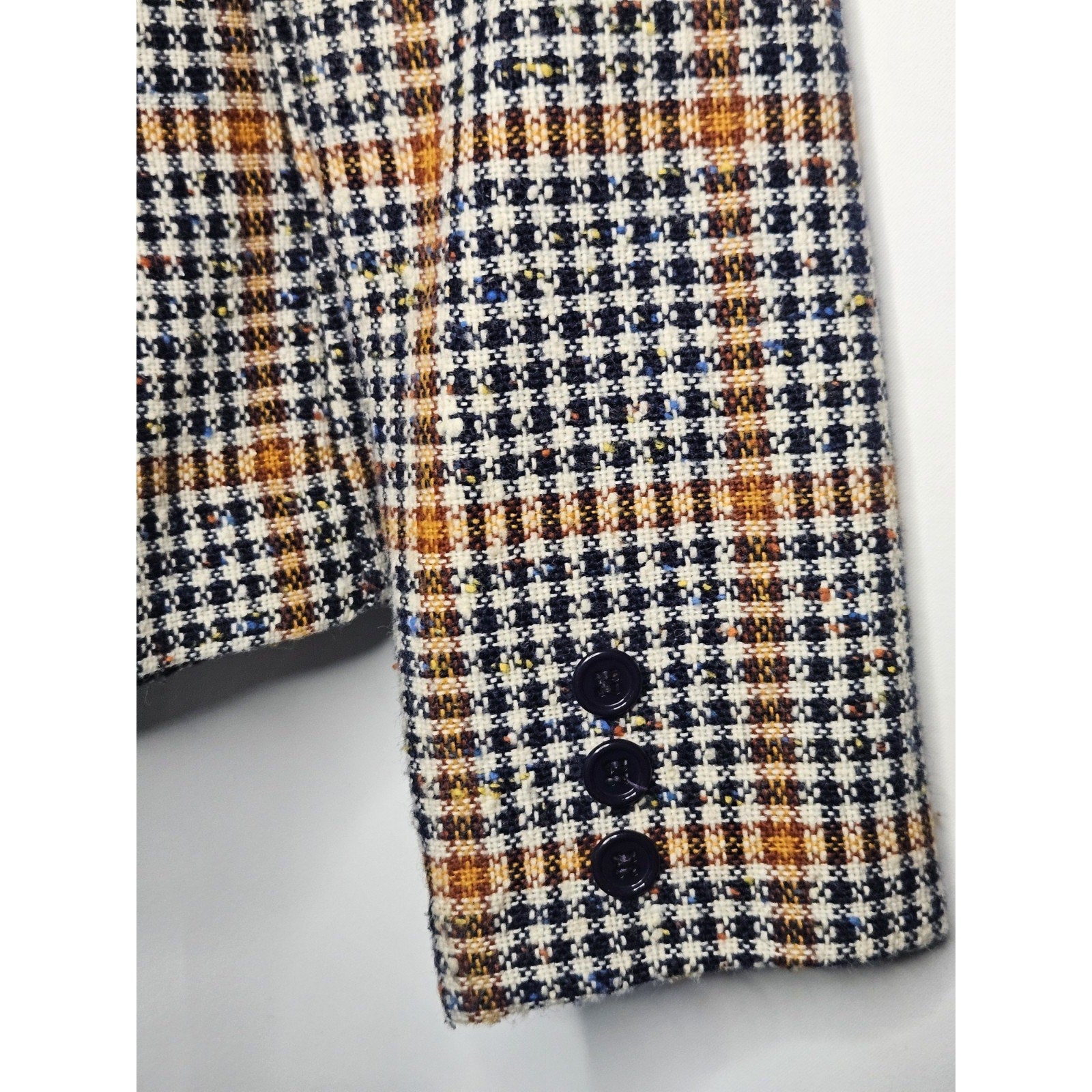 Vintage Women's Plaid Tartan Jacket Blazer Size Small Navy Orange Yellow