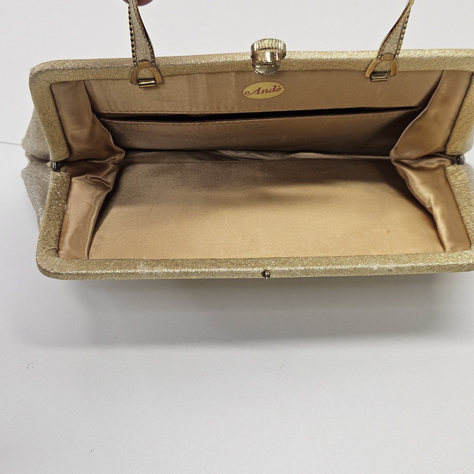 Vintage 60s Ande Shimmering Gold Evening Party Clutch Handbag Purse Twist Handle