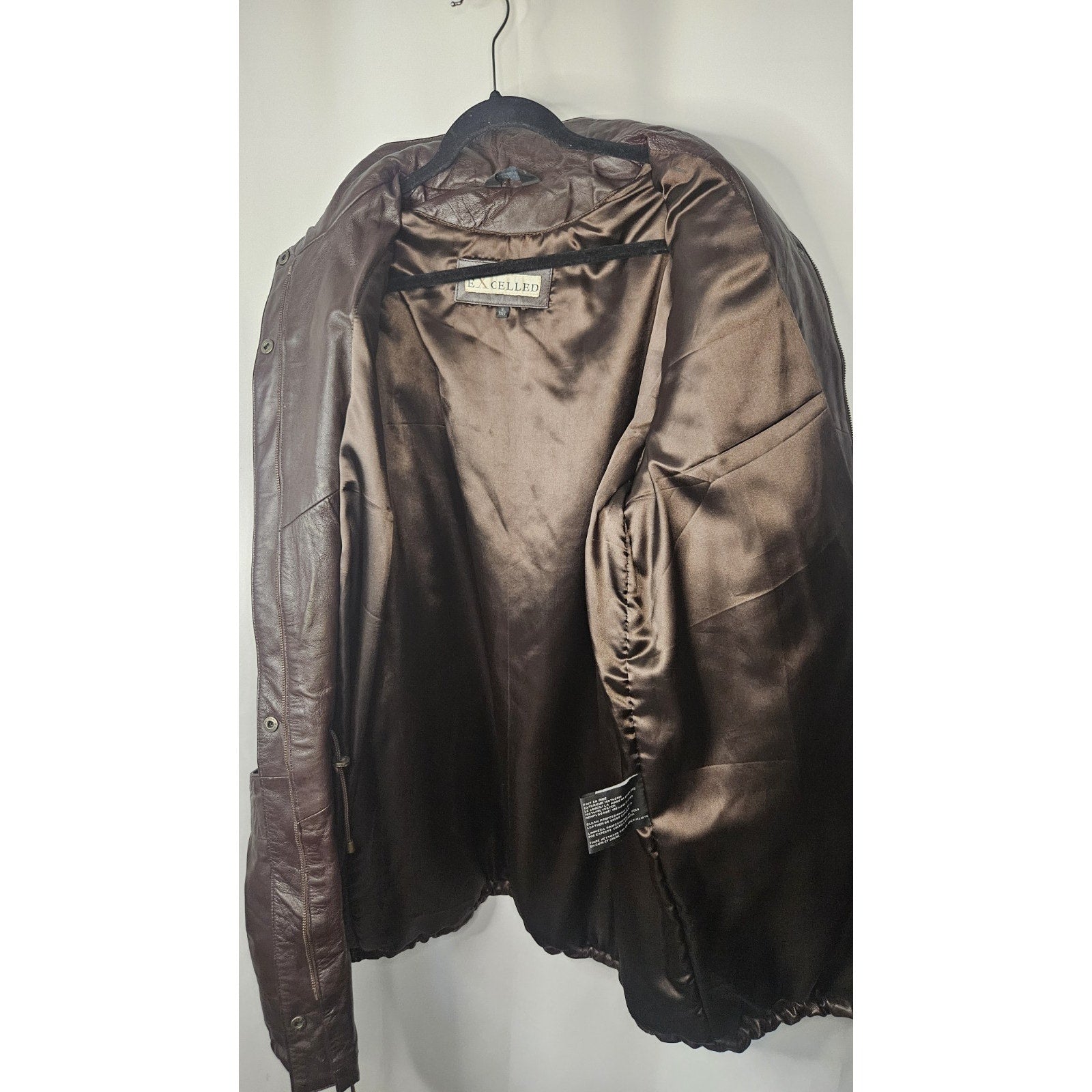 Vintage 80s Leather Jacket Men's Size XL Tall Long Brown Leather Coat Big & Tall