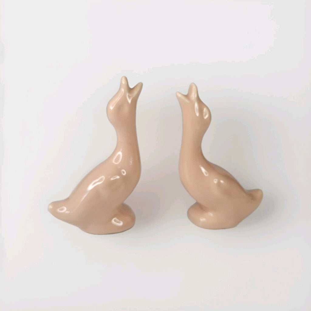 Vintage Caliente Pottery Pink Duck Figurine Set Retro Made In USA #303 Haldem CA