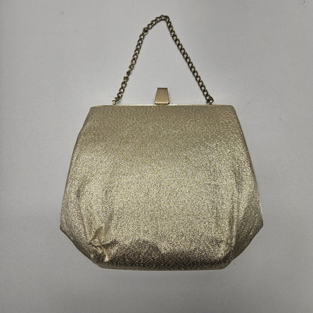 Vintage MCM Shiny Gold Metallic Purse Chain Strap Clutch Evening Bag Mod Wedding