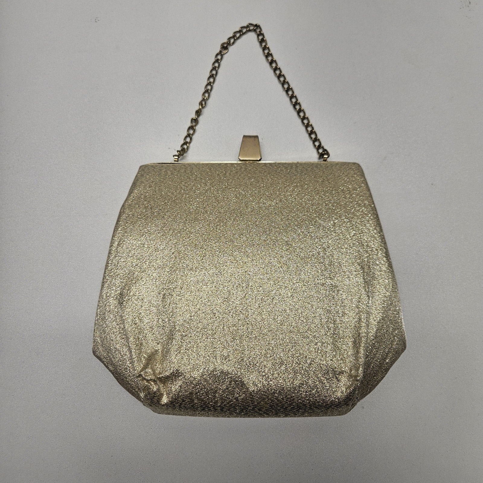 Vintage MCM Shiny Gold Metallic Purse Chain Strap Clutch Evening Bag Mod Wedding