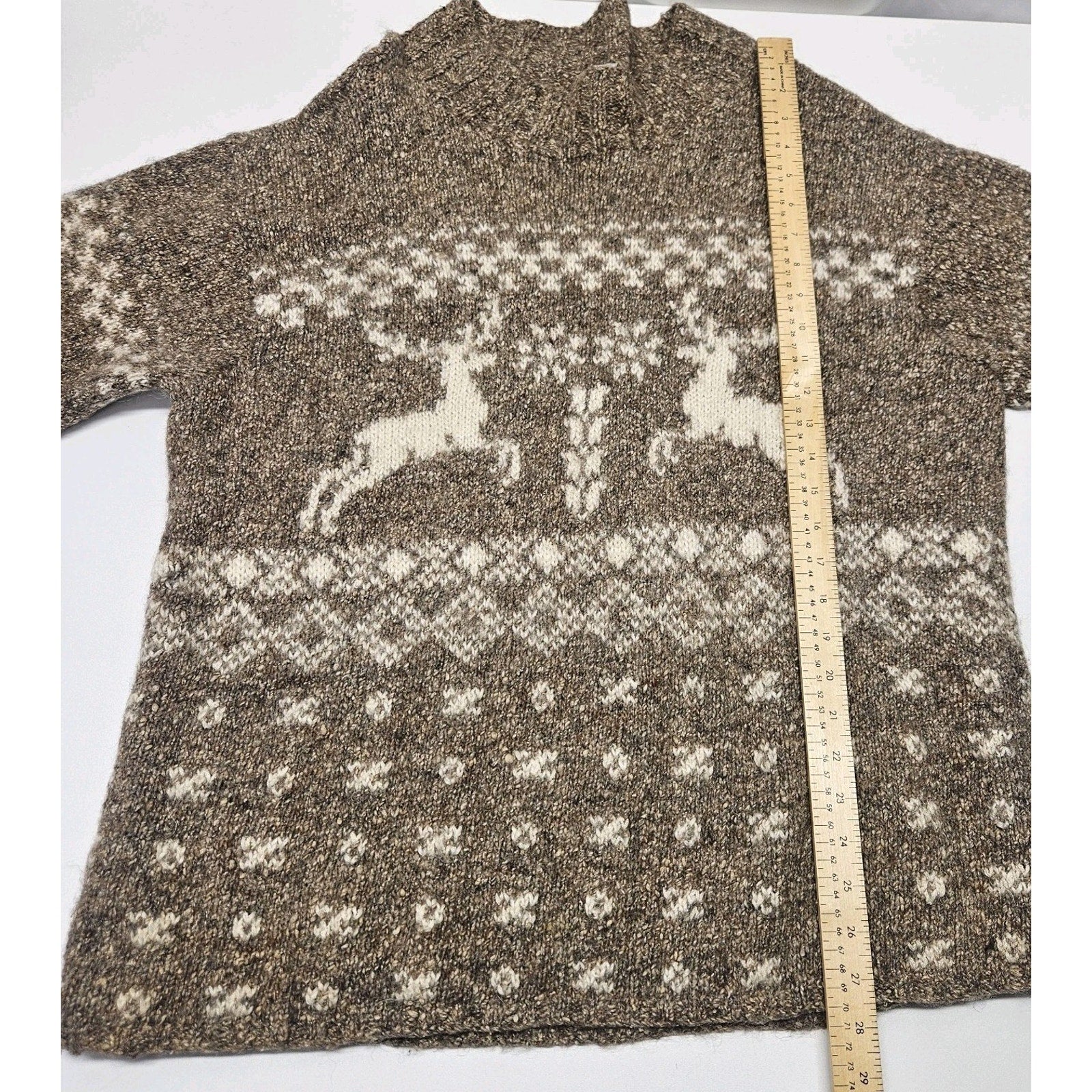 Vintage Skyr Wool Mohair Blend Sweater Lrg Reindeer Snowflakes Ski Snow Winter