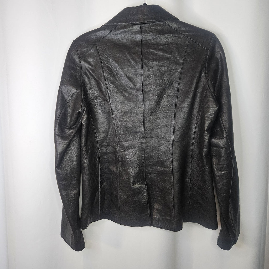 Marc New York Womens Black Leather Motorcycle Jacket Medium Biker Blazer
