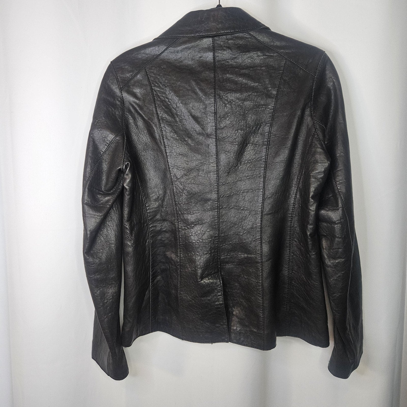 Marc New York Womens Black Leather Motorcycle Jacket Medium Biker Blazer