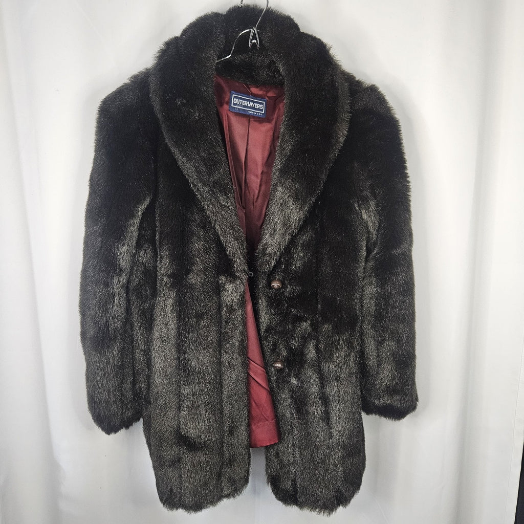 Outerlayers Vintage Faux Fur Coat US Made Chocolate Brown Jacket Sz XL Mob Glam