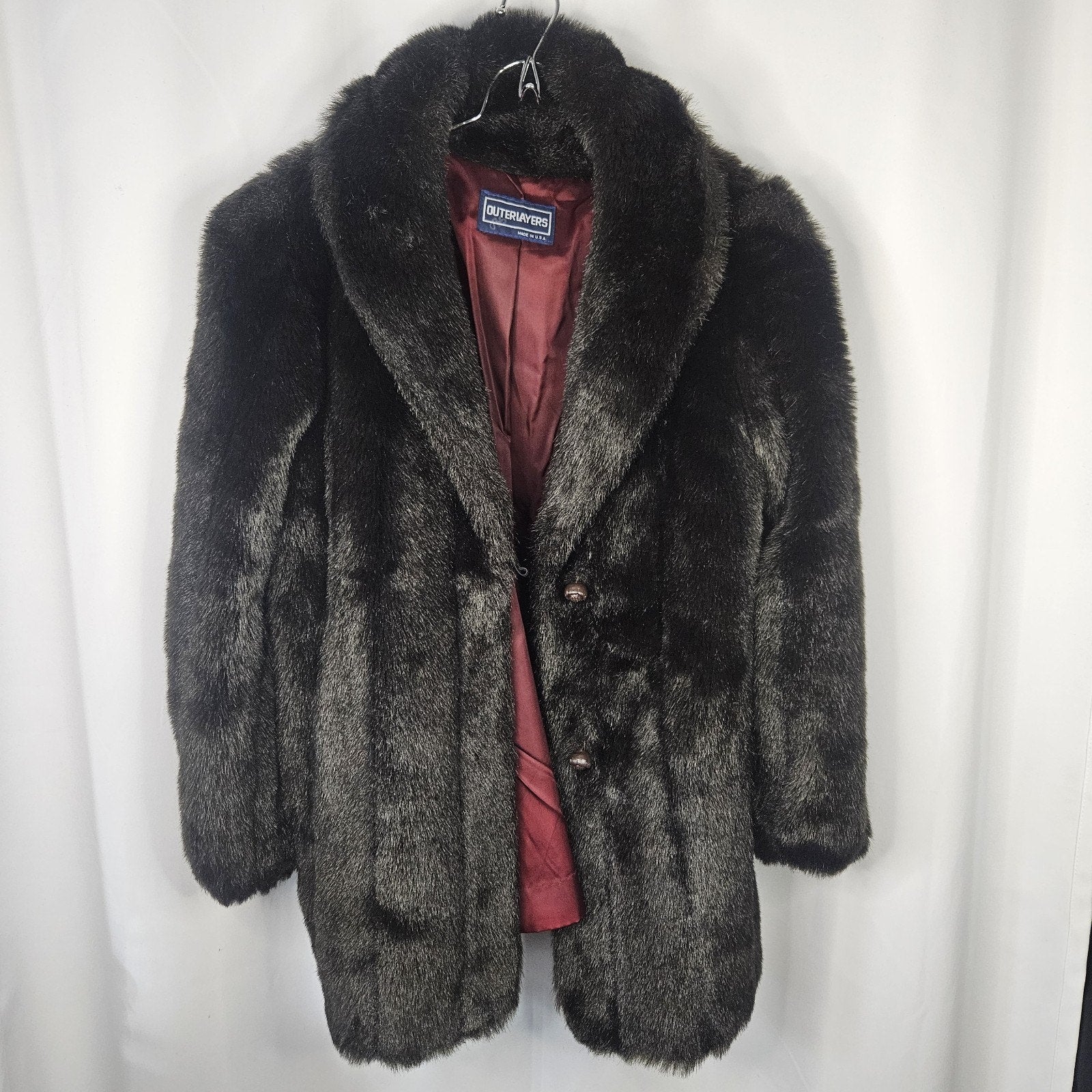 Outerlayers Vintage Faux Fur Coat US Made Chocolate Brown Jacket Sz XL Mob Glam