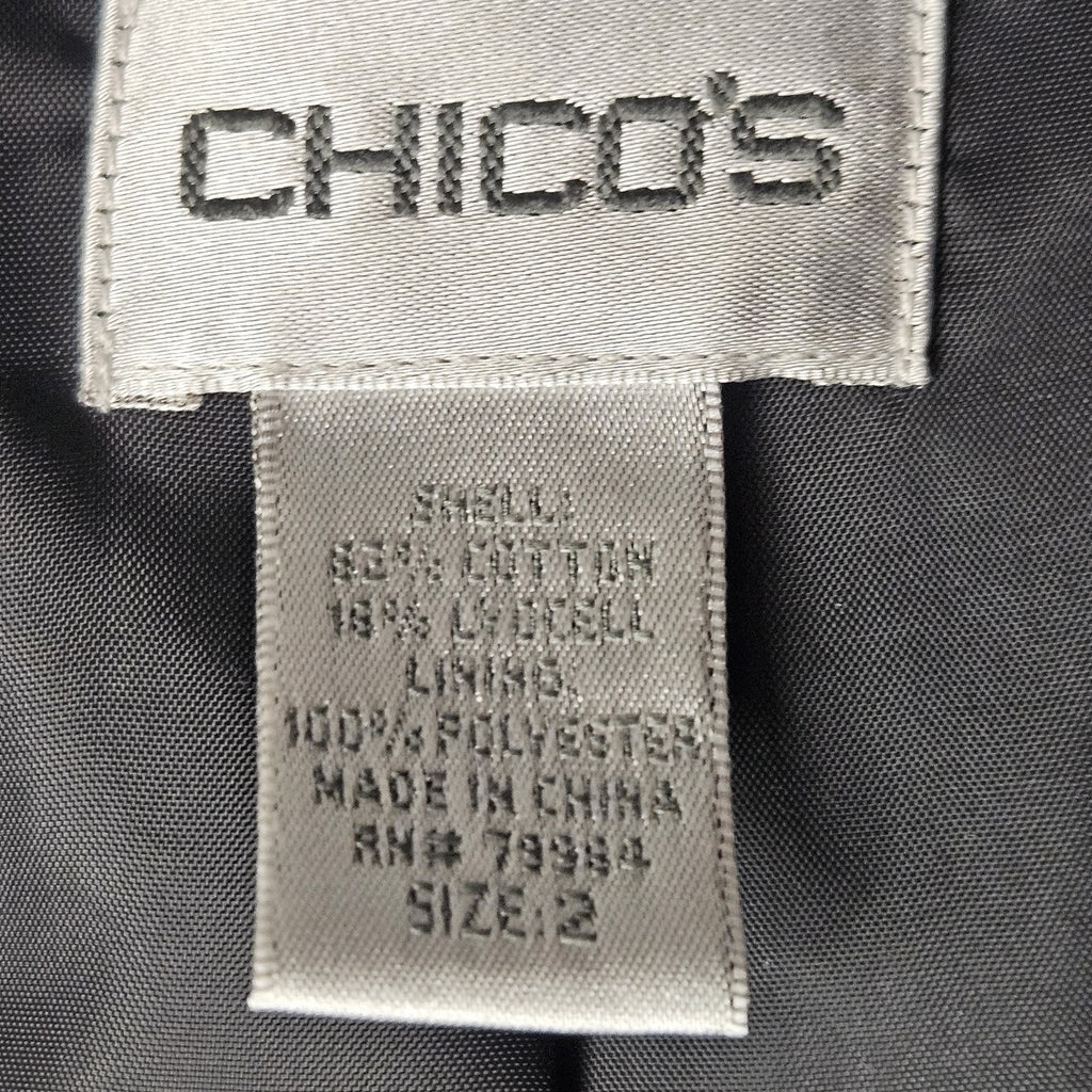 Chicos Size 2 Jacket Womens Red Gray Snap Front Lined Pockets Cotton Lyocell L
