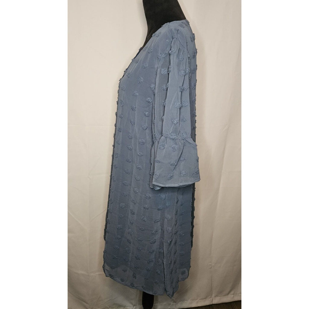 Blooming Jelly Womens Size XL Swiss Dot Flounce Sleeve Chiffon Tunic Dress Blue