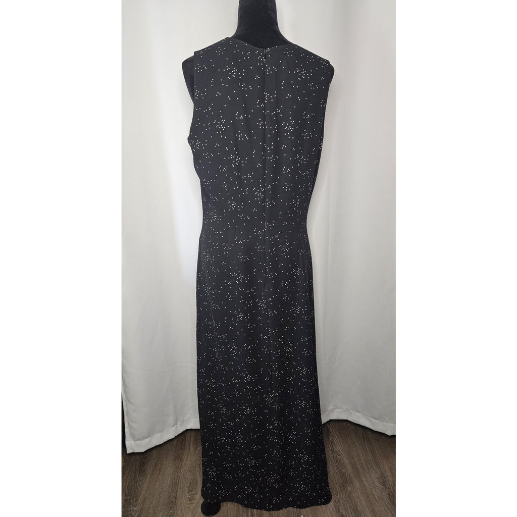 Chaus Maxi Dress Women's Size 10 Black White Polka Dots Maxi Full Length Vintage