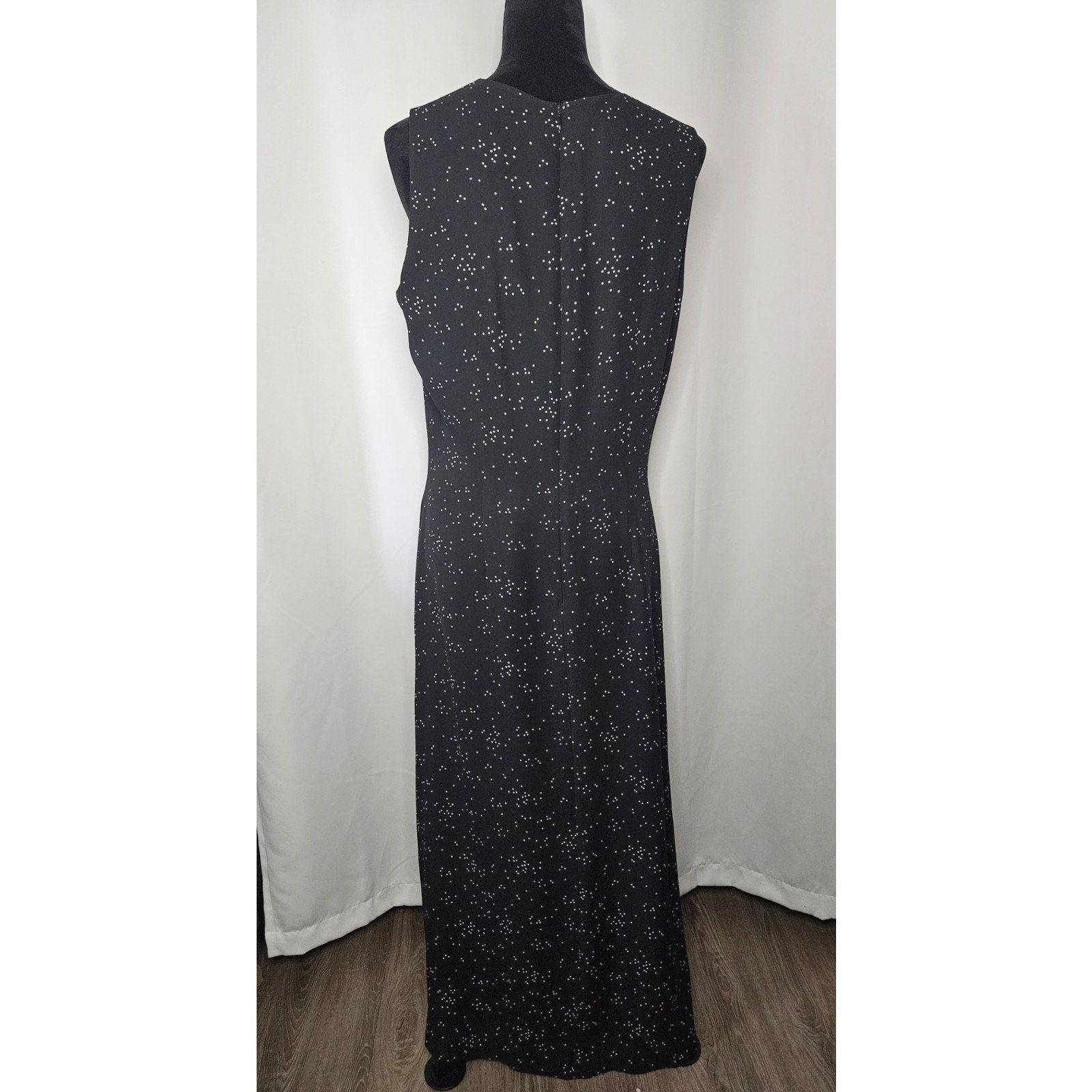 Chaus Maxi Dress Women's Size 10 Black White Polka Dots Maxi Full Length Vintage