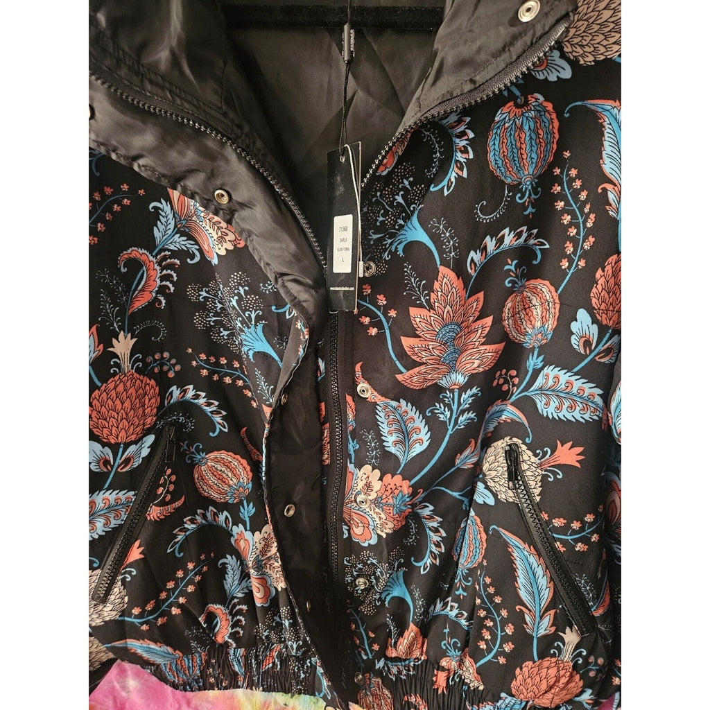 NWT Tolani Jacket Black Paisley Lightweight Coat Dbl Zip & Button Size Large