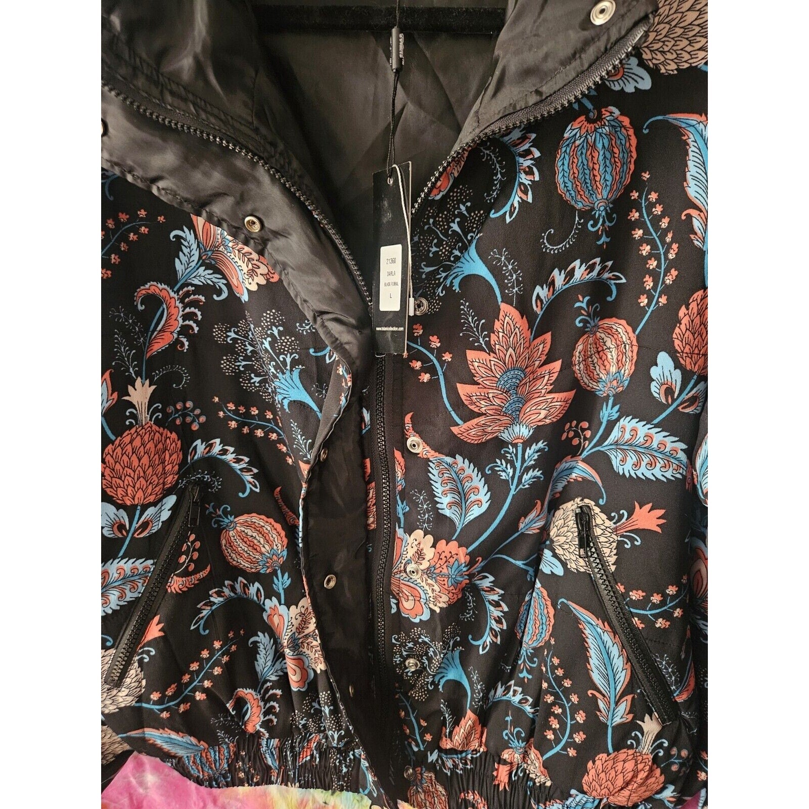 NWT Tolani Jacket Black Paisley Lightweight Coat Dbl Zip & Button Size Large