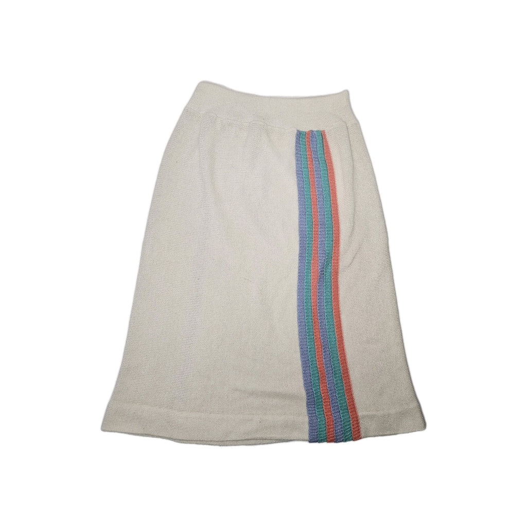 Vintage 80s Sweater Skirt Rainbow Striped Knit Pencil w/ Elastic Small Midi