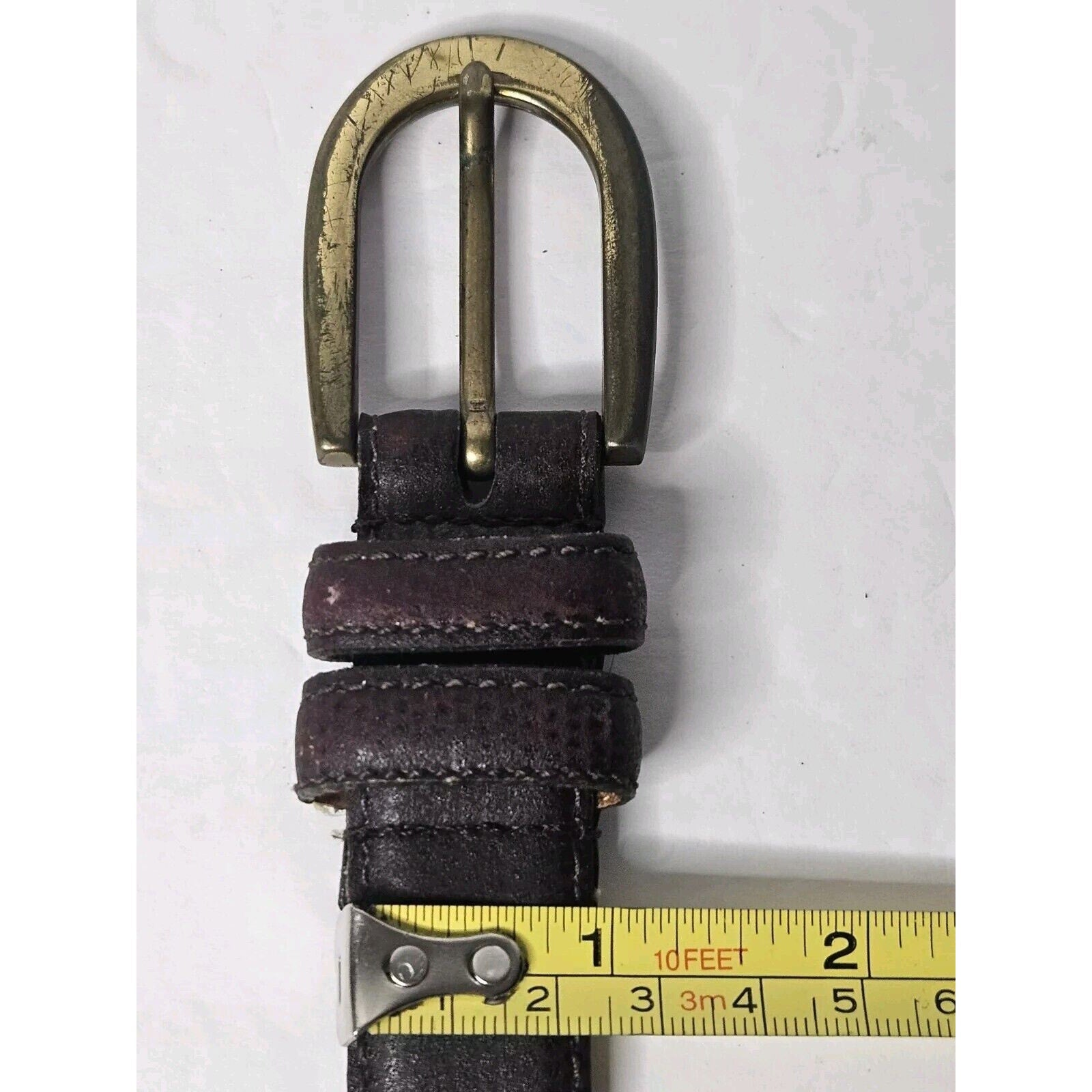 Perry Ellis Texture Italian Cowhide Leather Gold Buckle Belt Large 37" Burgundy