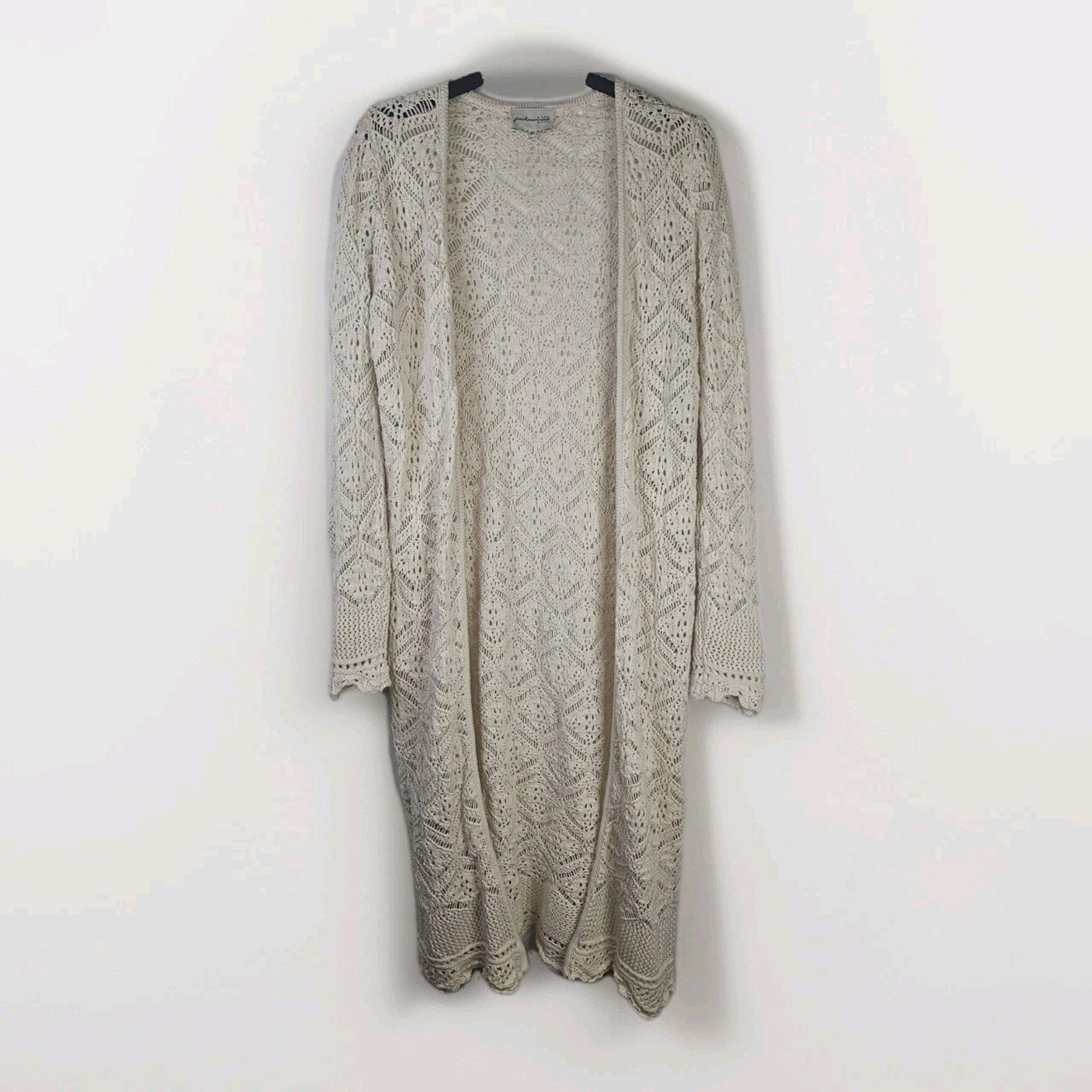 Freshman 1996 White Chunky Knit Long Cardigan Open Front Sz XL