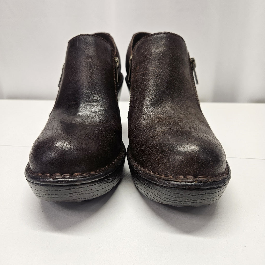 Vtg Y2K Born Wedge Clogs Brown Leather Zipper Womens 7.5 Grunge Comfort Shoe