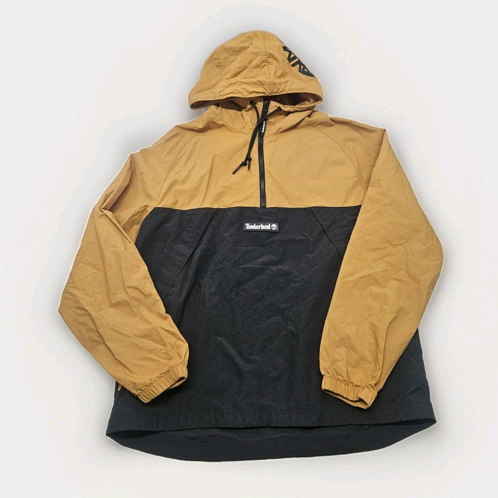 Timberland Unisex Med Anorak Windbreaker Black Tan Hooded Lightweight Streetwear