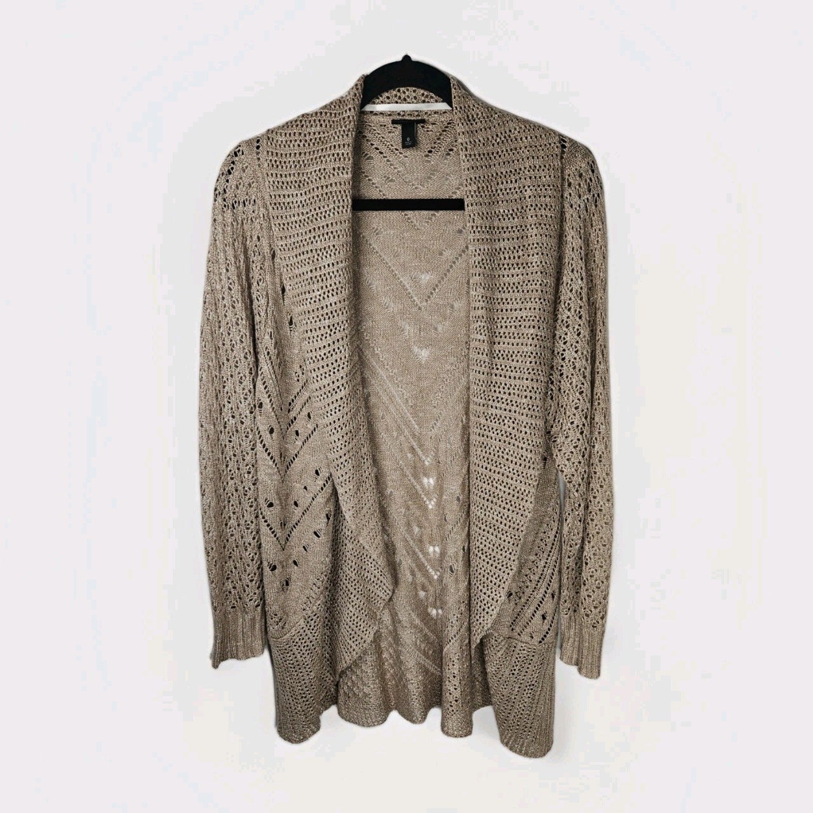 Torrid Long Open Stitch Open Front Cardigan Size 0 Large Lightweight Beige